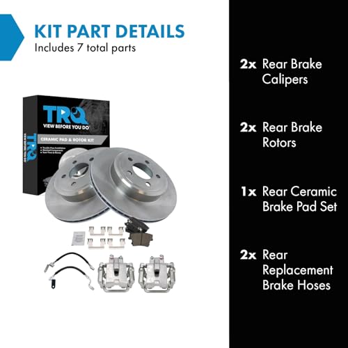 Image of TRQ Rear Brake Pad and Rotor Set Ceramic Vented Rotors Calipers Compatible with 2005-2016 Chrysler 300 2011-2015 Challenger 2010-2016 Charger 2005 Magnum