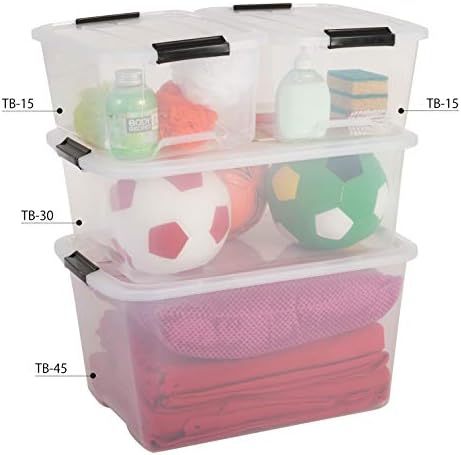 Iris Ohyama, Set of 3, Storage boxes, 30 L with snap closure, stackable, living room, bedroom, Garage - Top Box TB-30 - Transparent