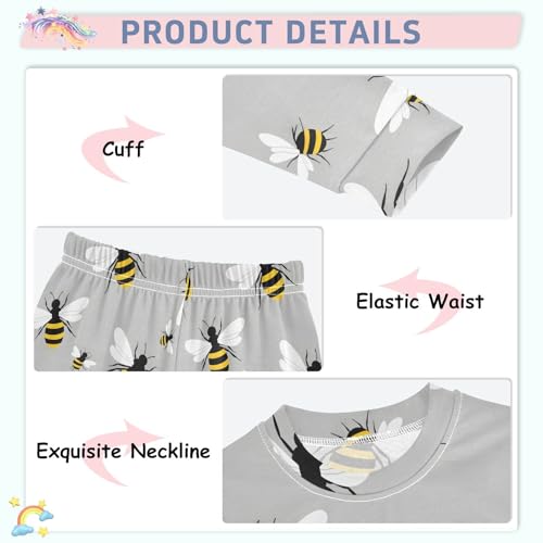 Pajama Sets Long Sleeve Bee Pattern on Gray Soft Comfy Sleepwear 2 Piece PJS 3-8T4