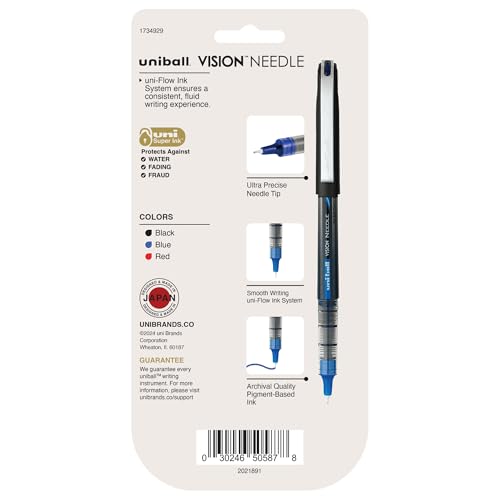 Image of uniball Vision Needle Rollerball Pens, Micro Point (0.5mm), Assorted Colors, 5 Pack