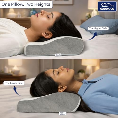 Image of GADDA CO Cervical Pillow for Neck Pain - Orthopedic Memory Foam Pillow for Spondylitis, Neck & Shoulder Pain Relief, Butterfly Design, 18.5x10.5x3.5 in, White & Grey, 2-Year Warranty- Pack of 2