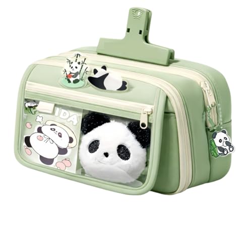 Image of Panda Pencil Case,Cute Design Large Capacity with Transparent Window, Includes Panda Doll and Stickers (Light Green)