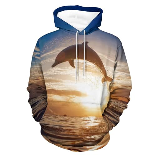 Sweat à capuche Dauphin UMENG pour soirées fraîches en bord de mer - Pull unisexe confortable S