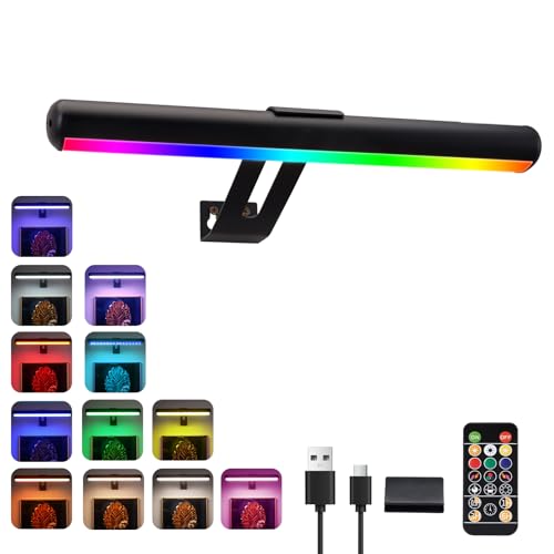 Image of Picture Light, Battery Operated Picture Light with Remote, Rechargeable Picture Frame Light, 32 LED, 16 Color Changing, Art Light for Paintings for Display, Picture-Black