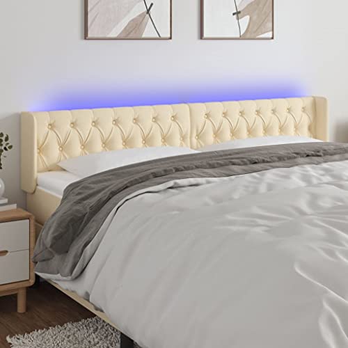 Frdhee Cabecero de cama tapizado de pared, cabecero LED crema, 183 x 16 x 78/88 cm, tela, paneles de pared para dormitorio, habitación de invitados, cama