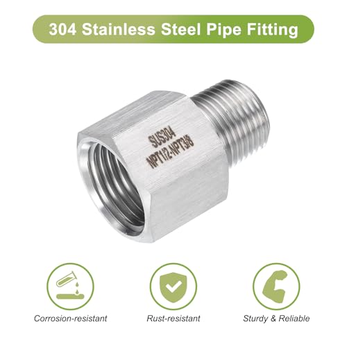Image of uxcell 2 Pcs Pipe Fittings Reducer Adapter 3 /8 NPT Male Pipe x 1 /2 NPT Female Pipe Stainless Steel Adapter Pressure Gauge Connector for Oil Air Gas Hydraulic Systems
