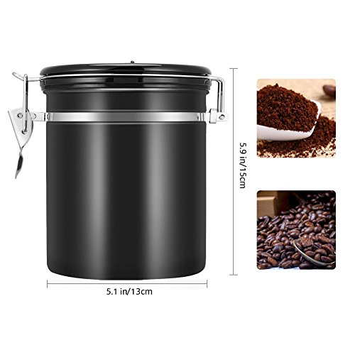 Prexey 1.5L 304 de acero inoxidable hermético granos de café contenedor recipiente de almacenamiento lata(黑色) - Imagen 3
