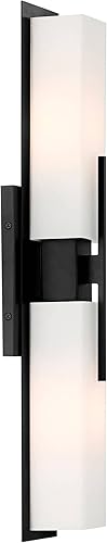 Miniatura 9 de Possini Euro Design Midtown - Juego de 2 luces de pared modernas de metal negro con cable de 4 12 pulgadas, pantalla rectangular de vidrio blanco