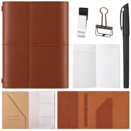 Eaasty Genuine Leather Refillable Notebook Travel Journal, Light Brown, A5