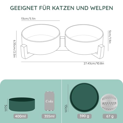 SPUNKYJUNKY Hundenapf Keramik Doppel Hund Futternapf mit Bambus Ständer für Katzen und Hunde (400ml, 1-Grün)