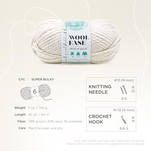 Lion Brand Yarn Wool-Ease Thick & Quick Yarn, Soft and Bulky Yarn for Knitting, Crocheting, and Crafting, 1 Skein, Starlight