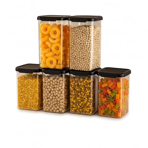 Image of ThAgan 6 Pcs Airtight Kitchen Storage Containers Set, 1100ml Stackable Food Organizers for Pantry, BPA-Free Clear Plastic Containers with Secure Lids for Grains, Snacks & Dry Food