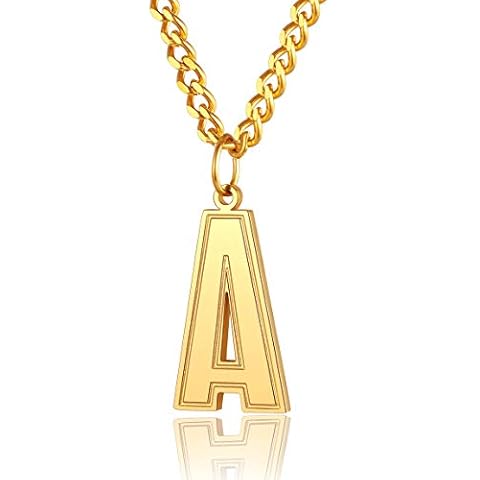 Gold Initial Letter A Necklace Alphabet 18K Gold Plated Chain 22inch Monogram Necklaces Men Gift Cover