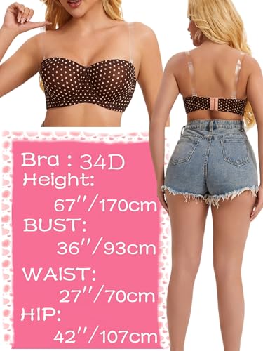 Women's Push up Strapless Bra with Clear Straps for Big Bust, Never Move On Party Band Size(34-48) Cup B/C/D/DD/DDD/G4