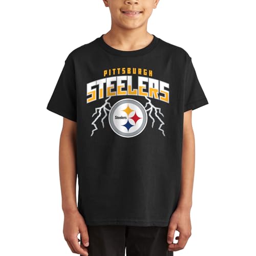 Pittsburgh Steelers Team Lightning - Officially Licensed Kids Short Sleeve Fan T-Shirt for Boys & Girls