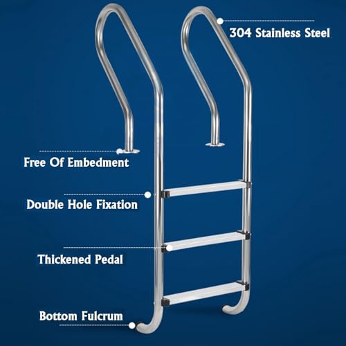 Escalera para piscina con barandales y 3 peldaños de acero inoxidable miniatura 7