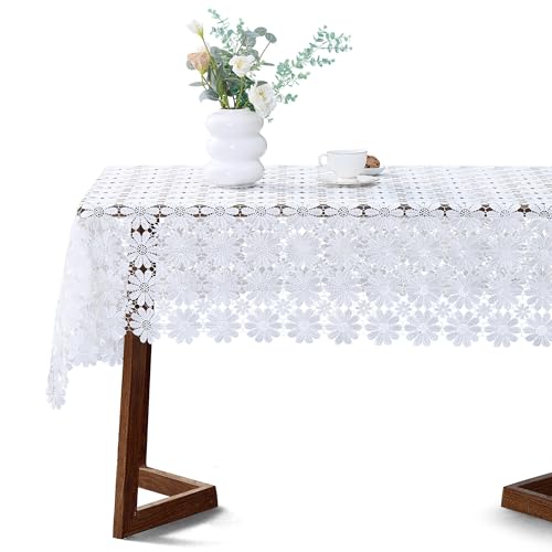 Stylvista 24.7.26 Premium White Lace Tablecloth,Embroidered Antique Floral Design,Rectangular 70"X50",Perfect cover