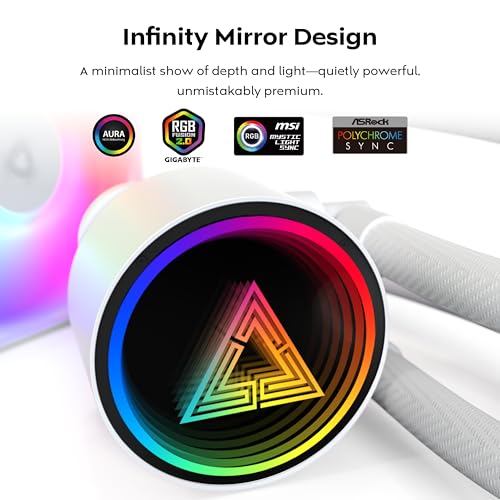 Image of MONTECH LightFlow ARGB 360 CPU Liquid Cooler, 360mm AIO with Infinity Mirror Design, 3100RPM Pump, 3x120mm ARGB Fans, Intel & AMD Support (White)