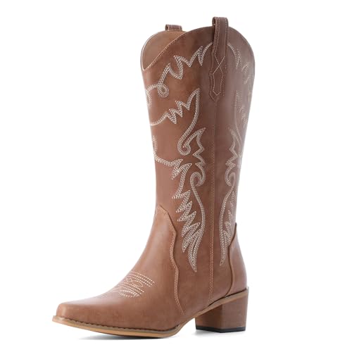 Image of IXU Cowboy Boots Women Pointy Toe Women's Mid Calf Western Cowgirl Boots | Casual Boots