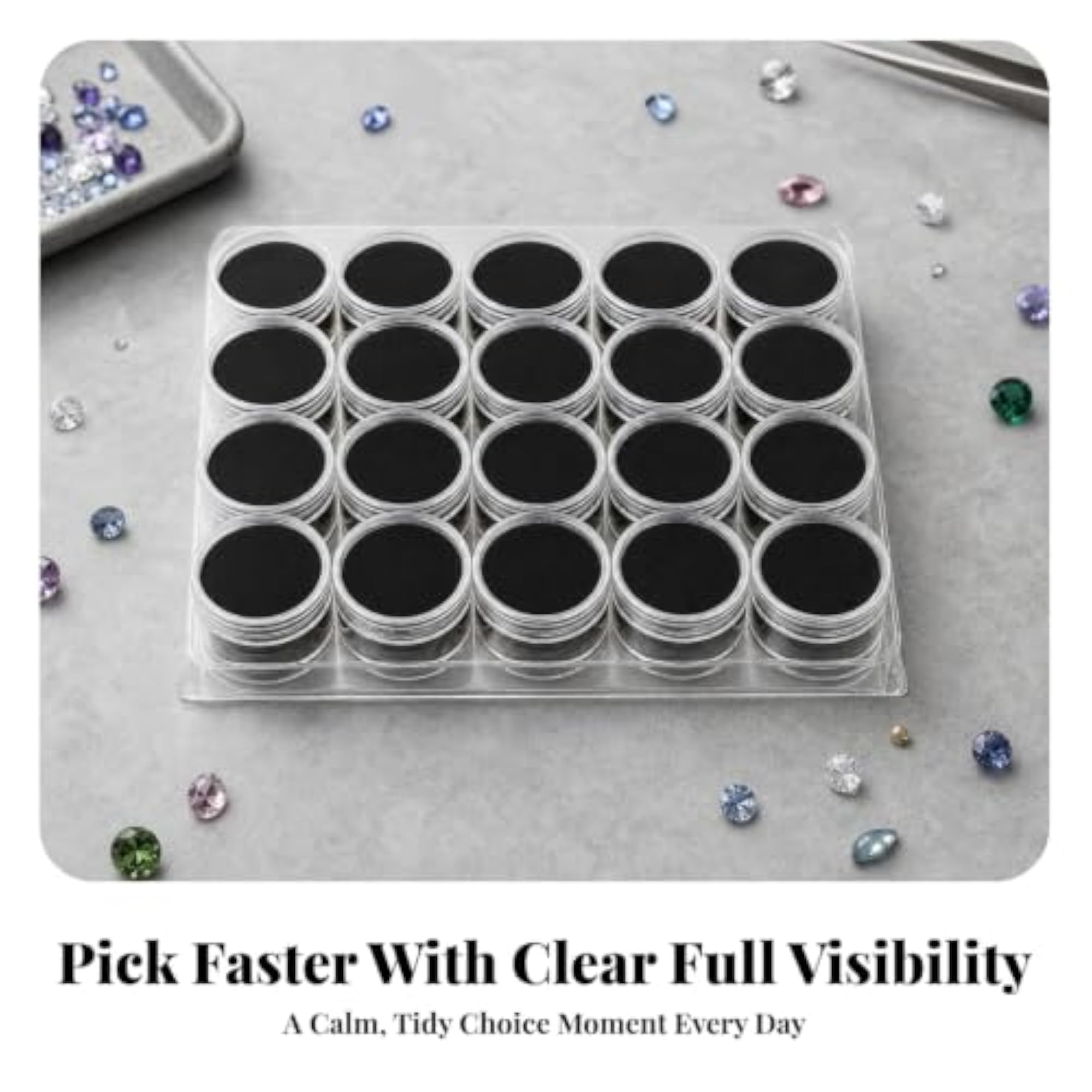 20 Pieces Low-Profile Cosmetic Storage Jars Stackable
