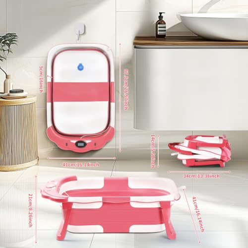 Image of Baby Bathtub Collapsible with Thermometer & Cushion, Portable Travel Tub