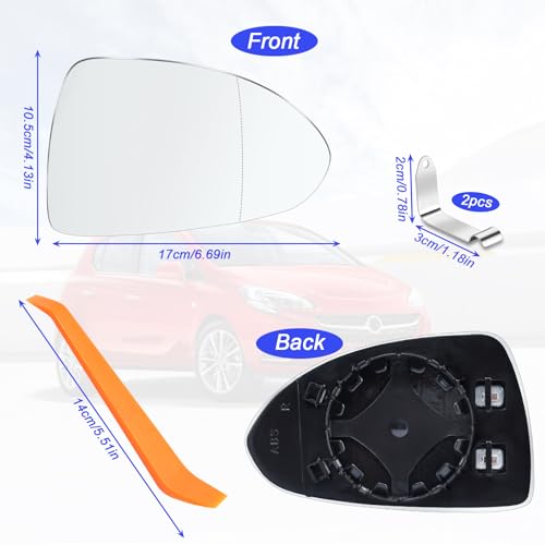 Spiegelglas für Opel Corsa D 2006-2014 Corsa E 2014-2019 Außenspiegel Glas Beifahrerseite Beheizbar Ersatzspiegelglas Außenspiegel Asphärisch Auto Spiegelglas Rechts Seitenspiegel Glas Ersatz