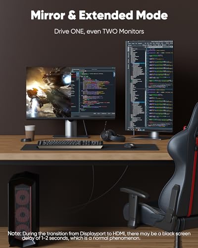 Highwings SZ-DPHD-2M-4K-GREY Displayport To Hdmi, 6Ft Uni-Directional Dp (Source) To Hdmi (Display) 1.4 Cable, 4K@30Hz, 2K@60Hz, 1080P Full Hd, Braided Cord For Dell thumb #2