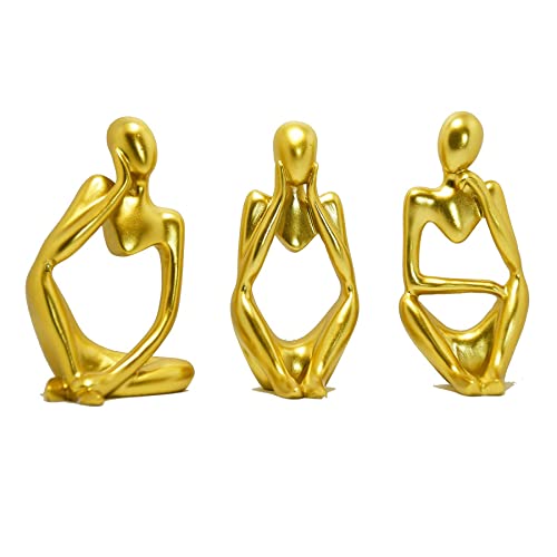 3 Stück Denker-Statue Dekor Akzente abstrakte Kunst Skulptur Mini Harz Denker Statue für moderne Wohnkultur Büro Bücherregal Desktop-Kollektion niedliche Akzentfigur (Gold) Cover