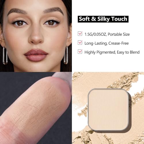 Fillwie 3-Color Magnetic Single Eyeshadow Set – Ivory, Champagne & Cool Brown, Matte & Shimmer, Highly Pigmented, Long-Lasting, Refill Pans, No Case, for Custom Magnetic Palettes