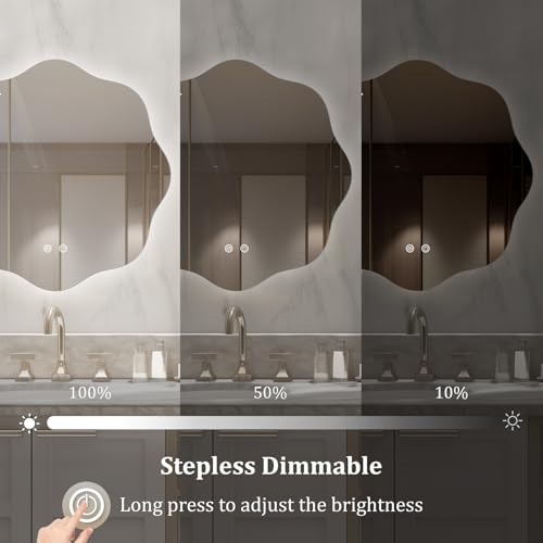 WallBeyond LED Bathroom Mirror with Lights, 20'' Wavy Round Light Up Bathroom Mirror, Anti Fog Led Mirror for Bathroom, 3 Colors and Dimmable Light by WallBeyond - Image 4