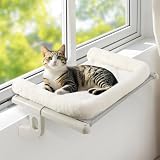 GUUSII HOME 猫ハンモック ねこベッド 掛け式猫ハンモック ねこハンモック 猫ベッド 窓際用 窓掛け式 ベッド 棚掛け ねこ はんもっく ねこソファ 猫窓パーチ 猫窓ハンモック 屋内用 頑丈 調節可能 耐久性 安定 猫用ベッド 省スペース 洗濯可能 大型猫 適用 (ホワイト, L)