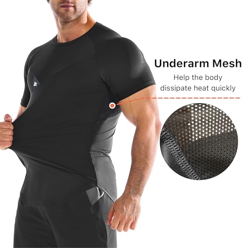 BROKIG 3 Pack Men's Irregular Muscle Gym Shirts Quick Dry Sun Protection Workout Athletic T Shirt Short Sleeve3