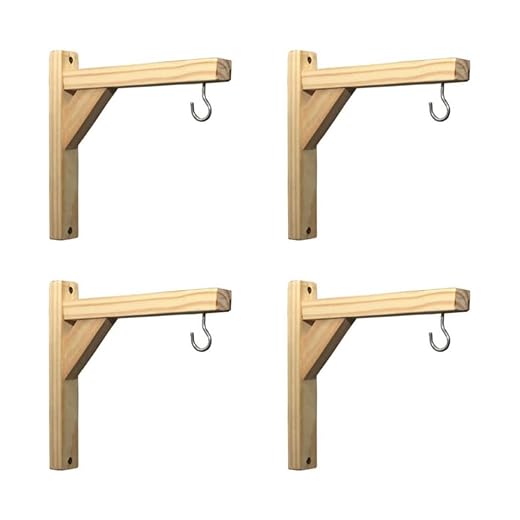 Kit Mão Francesa Madeira Pinus Suporte De Madeira Plantas Prateleira Gancho 20x20cm + Parafusos - Ideal para Varanda, Jardim e Decoração de Parede(04 Unidades - Com Gancho)