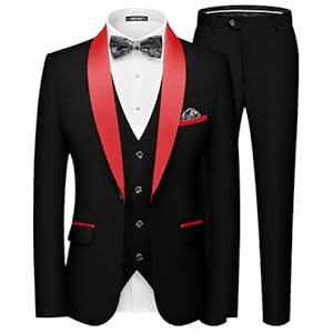 MAGE MALE Men’s Slim Fit 3 Piece Suit One Button Solid Shawl Lapel Blazer Jacket Vest Pants Set with Tie Pocket Square