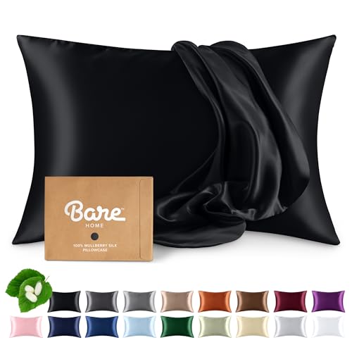Bare Home 100% Mulberry Silk Pillowcase Hidden Zipper (King, Black)