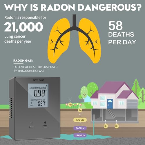 Home Radon Detector, Portable Radon Meter, Long and Short Term Home Radon Monitor, Battery-Powered, Prevent Excessive Radon Levels, Keep Your Health, Gray, Grey, BG-005 - Image 3