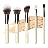 HALEYS Beauty 5-Piece Makeup Brush Set, For Streak Free Application of Liquid, Cream or Powder, Set Includes Kabuki, Powder, Contour, Crease & Lid, Make Up Bag Essentials, Vegan, Gift for Women