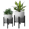 Plant Pots with Stand 2pcs - Indoor Plant Stand with Pot, Planter with Holder, Indoor Outdoor Flower Pots with Drainage Holes