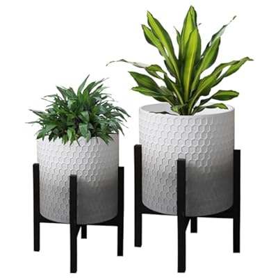Plant Pots with Stand 2pcs - Indoor Plant Stand with Pot, Planter with Holder, Indoor Outdoor Flower Pots with Drainage Holes