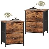 Somdot Petite Table de Chevet Lot de 2, 2 Tiroirs en Tissu, Marron...
