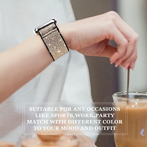 Bling Nylon Stretchy Bands Compatible With Apple Watch Bands 38Mm 40Mm 41Mm For Women Girls, Adjustable Braided Loop Sport Bands For Iwatch Series 8 7 6 Se 5 4 3 2 1, 6 Pack Sparkly Shiny Black Pink #TOP5