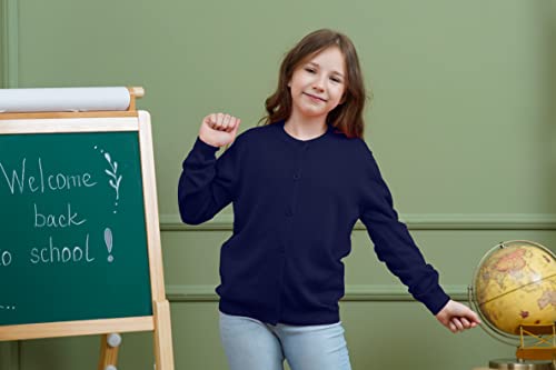 Cardigans Sweaters For Girls School Uniforms Long Sleeve Button Down Knit Top, Navy Blue, 8-9 Years, Tag = 130 #TOP4