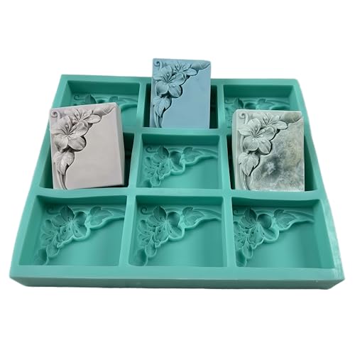 I-Best 9 Cavities Tung Flower Silicone Mold Tray for Natural Soap Making, Candle Wax Molds, Chocolate Cake Baking Tools