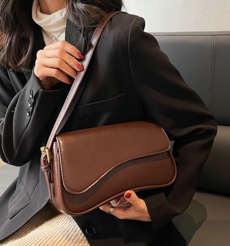 Image of Shoulder Bag for Women Retro Vegan Leather Tote Handbag Underarm Bag Trendy Purse Crossbody Bag With Zipper 2025