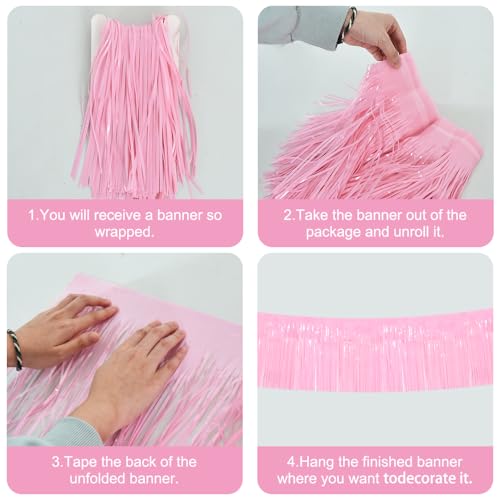 Image of BEISHIDA 3 Packs Metallic Foil Fringe Garland Macaron Pink Wall Hanging Tinsel Fringe Banners for Car Floats Bridal Shower Wedding Birthday Easter Graduation Holiday Party Decoration(30 Feet)