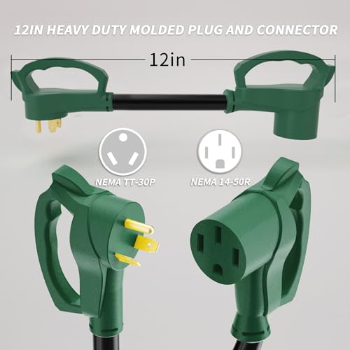 image for PlugSaf 12 inch 30 Amp to 50 Amp RV Adapter, 10/3 Gauge Heavy Duty RV 