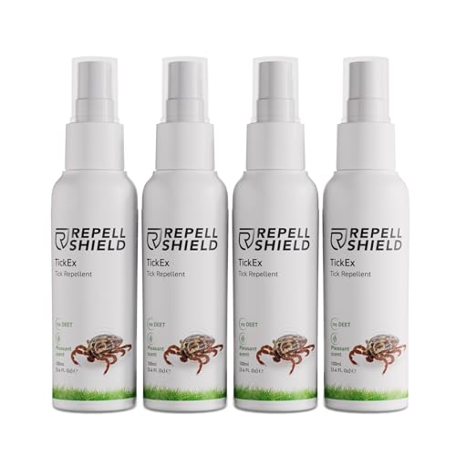 RepellShield® Spray Repelente Garrapatas Humanos y Pulgas -4x100ml- Uso Interior y Exterior - No Mancha - Aplica en Ropa, Calzado, Textiles, Hogar, Jardín - Antipulgas Natural con Tomillo y Geraniol