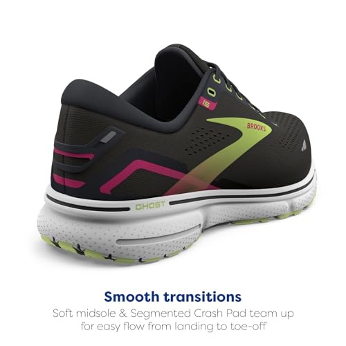 Brooks Women's Ghost 15 Neutral Running Shoe - Black/Ebony/Sharp Green - 5 Medium