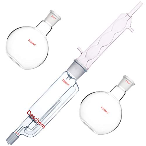 Deschem 1000Ml Lab Glass Soxhlet Extractor Body & Allihn Condenser With Two 1 Litre 29/32 Flat Bottom Flask #TOP2