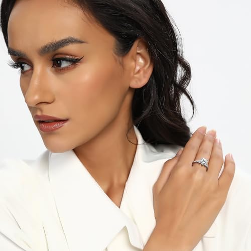 MDFUN Engagement Rings for Women Promise Ring Wedding Eternity Bands | 18K White Gold Plated | Heart Oval Cubic Zirconia Size 5-103